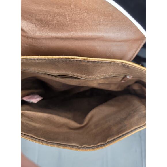 Unbranded Brown Faux Leather Backpack Purse — Flap Drawstring Front Zip Pocket - Picture 3 of 4